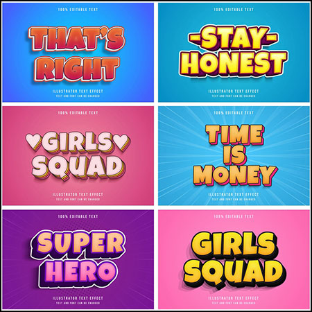 6款浪漫情人节风格3D立体艺术字文本样式矢量模版