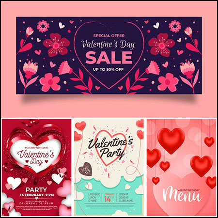 8款情人节促销横幅打折海报第一素材网矢量模板精选