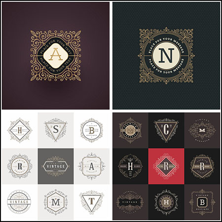 21款欧式花纹背景英文字母LOGO徽标第一素材网矢量模板精选