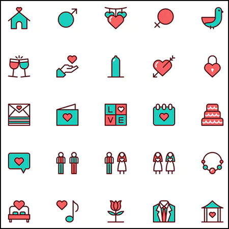 100个情人节浪漫爱情SVG/PNG免抠图标