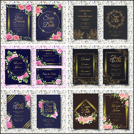 7套欧式花卉装饰邀请卡邀请函第一素材网矢量模板精选