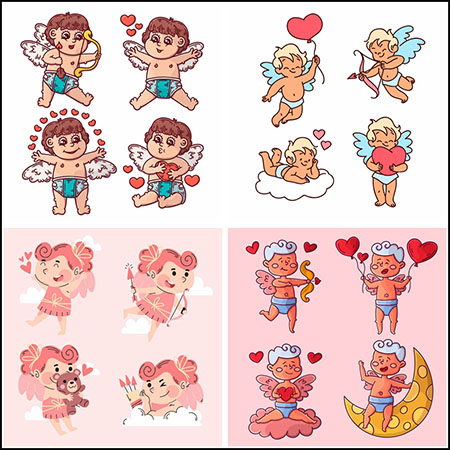 6套情人节可爱卡通丘比特第一素材网矢量插图精选