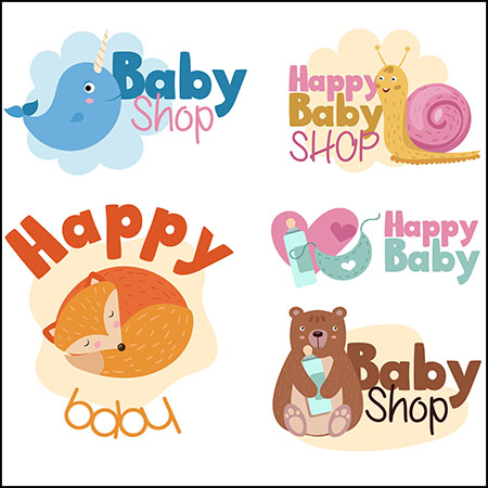 5款卡通动物宝宝母婴店LOGO徽标PSD/AI第一素材网矢量模板精选