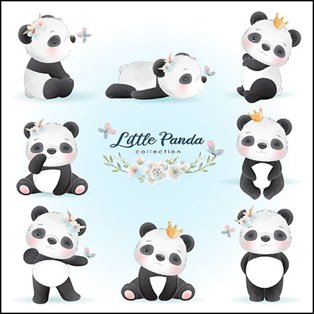21款可爱水彩手绘卡通熊猫插图第一素材网矢量素材精选