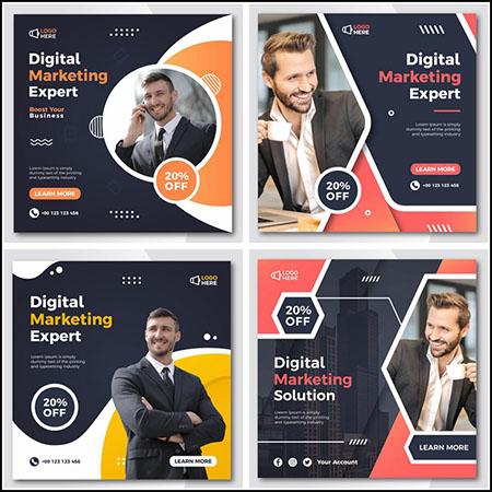 6款社交媒体交互网站企业促销横幅第一素材网矢量模板精选