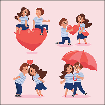 4款情人节穿情侣装恩爱的卡通人物插图第一素材网矢量素材精选