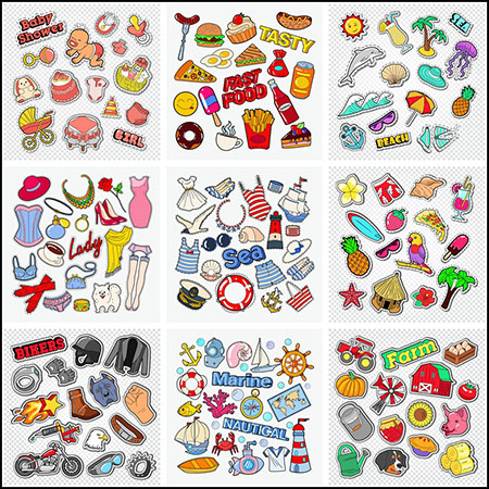 11套夏季泳装食物潜水元素矢量剪贴画