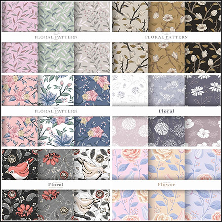 6套春季花卉图案无缝背景第一素材网矢量素材精选