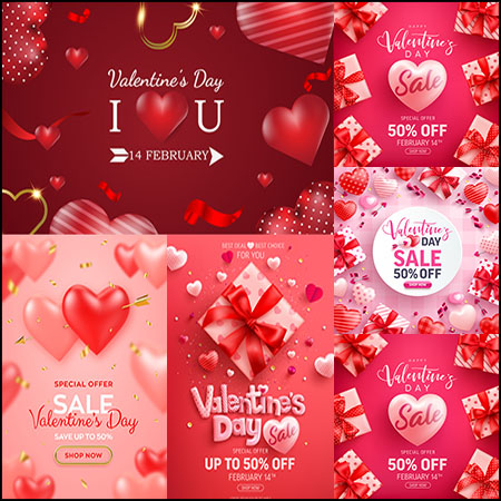 8款情人节促销打折海报横幅第一素材网矢量模板精选