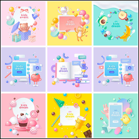 8款卡通幼儿教育学习兴趣培养AI第一素材网矢量插图精选