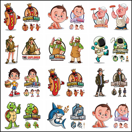 10款有趣的卡通人物动物宇航员等徽标LOGO标志第一素材网矢量素材精选