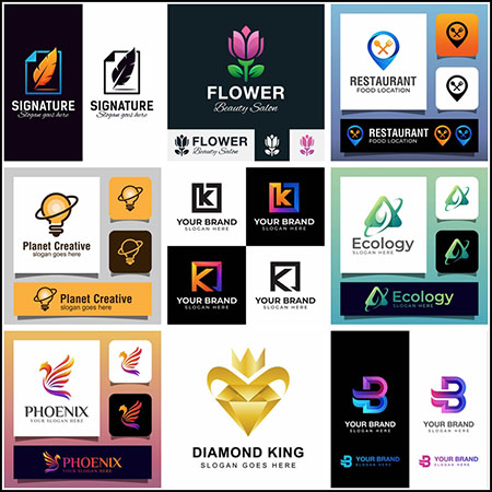 10套创意羽毛花卉字母餐饮灯泡餐饮LOGO标志第一素材网矢量素材精选