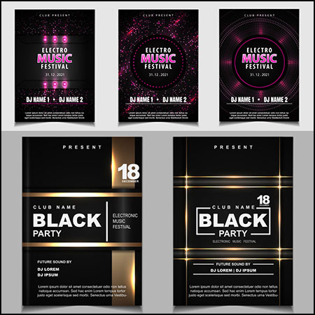 4款黑色和粉红色音乐派对海报传单第一素材网矢量模板精选