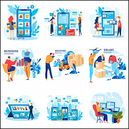 10款电商商务在线服务创新订单和物流第一素材网矢量插图精选