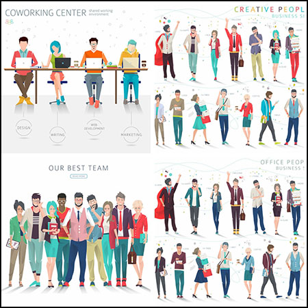 Coworking 中心、商务会议和最佳团队人物第一素材网矢量插图精选