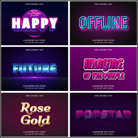 8款复古风3D立体艺术字文本样式矢量模版17