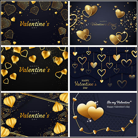 6款情人节金色爱心装饰横幅背景第一素材网矢量素材精选