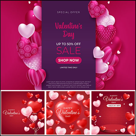 14款情人节促销红色爱心装饰商品展示横幅背景第一素材网矢量素材精选