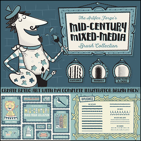 中世纪自然主义墨色纹理AI笔刷