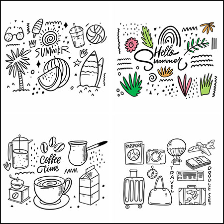 夏季花卉抽象涂鸦元素第一素材网矢量素材精选