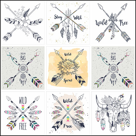 9款异域风格羽毛箭和羽毛第一素材网矢量插图精选