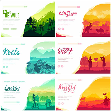 12款自然风景和动物剪影第一素材网矢量插图精选