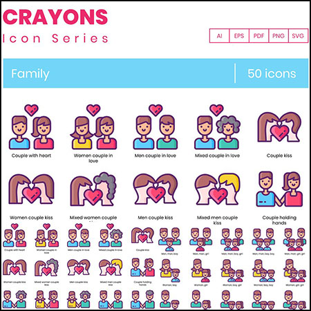 50 个家庭图标 | 蜡笔系列ICONS第一素材网矢量图标精选集