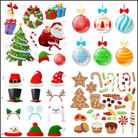 7套圣诞老人圣诞球圣诞树圣诞节海报装饰插图第一素材网矢量素材精选