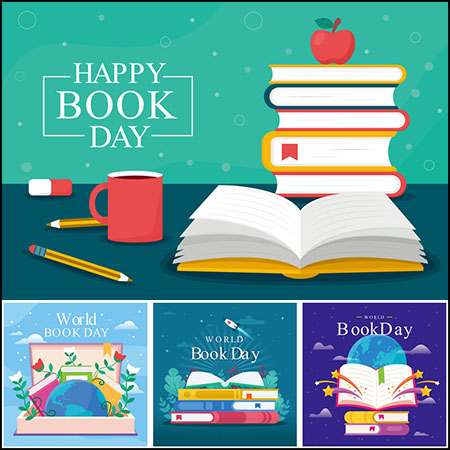 7款扁平化世界读书日书籍第一素材网矢量插图精选
