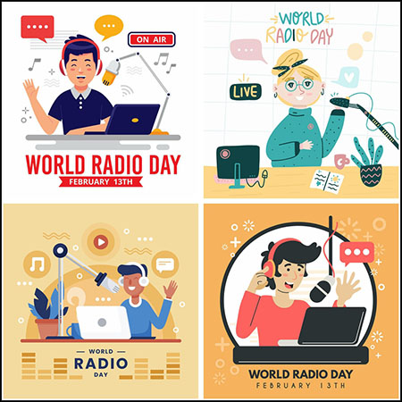 世界无线电日广播直播第一素材网矢量插图精选