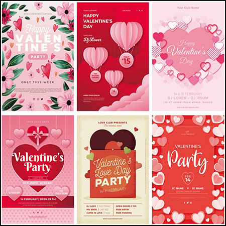 7款情人节派对海报第一素材网矢量模板精选