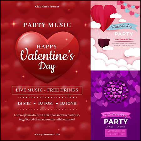 3款情人节快乐情人节派对海报第一素材网矢量模板精选