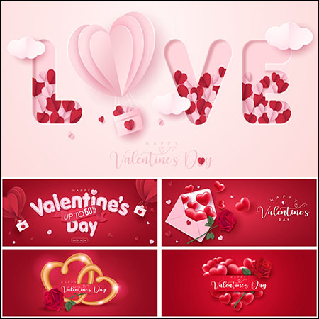 6款情人节快乐艺术文字横幅促销海报第一素材网矢量模板精选