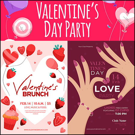 3款情人节派对情人节活动海报第一素材网矢量模板精选
