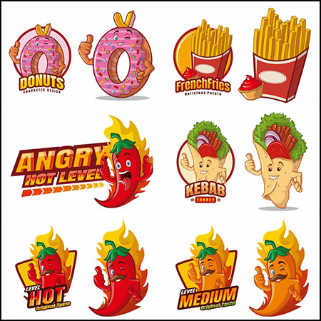 8款甜甜圈薯条和辣椒食物LOGO标志矢量徽标