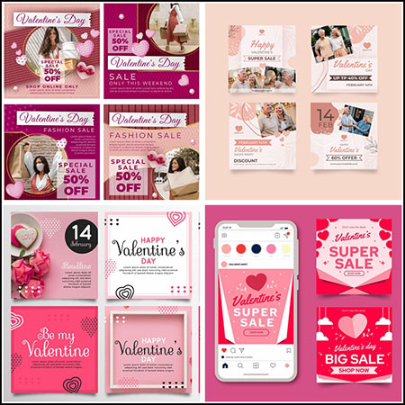 5套情人节手机端交互购物网站促销打折横幅第一素材网矢量模板精选