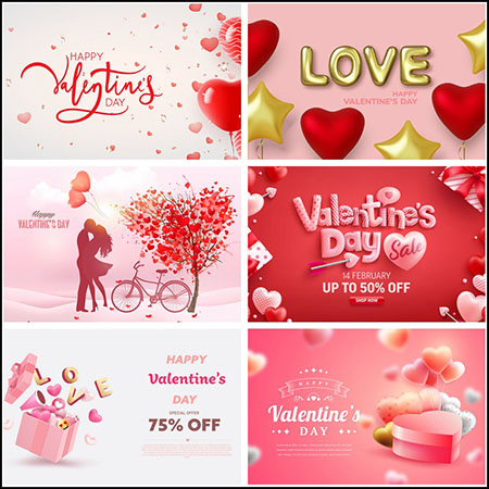 7款3D风格浪漫情人节促销打折横幅海报第一素材网矢量模板精选