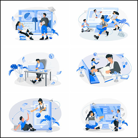 8款网络在线教育互联网办公第一素材网矢量插图精选