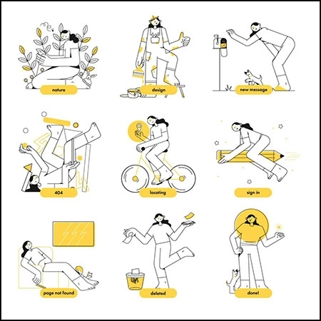 9款现代干净的轮廓插图第一素材网矢量素材精选