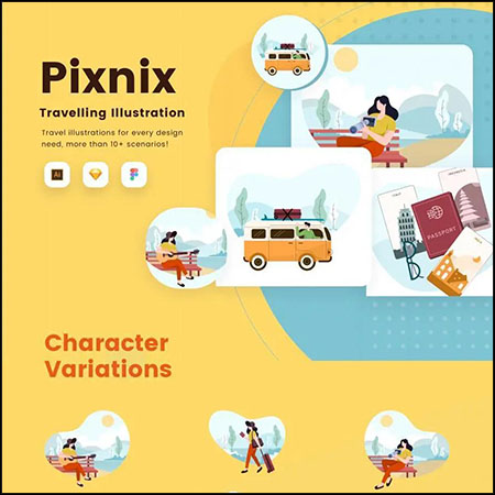 旅游插画人物场景第一素材网矢量素材精选打包下载