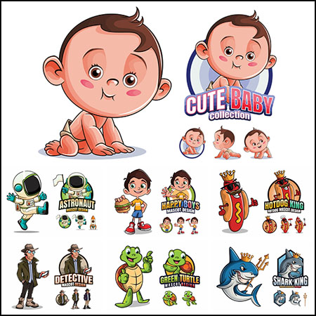 10套可爱卡通人物动物美食拟人化第一素材网矢量插图精选