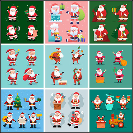 11套可爱卡通圣诞老人圣诞人物平面插图第一素材网矢量素材精选