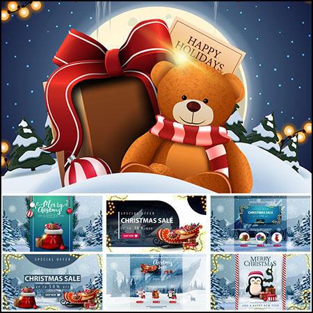 8款圣诞节商场促销打折销售横幅第一素材网矢量模板精选