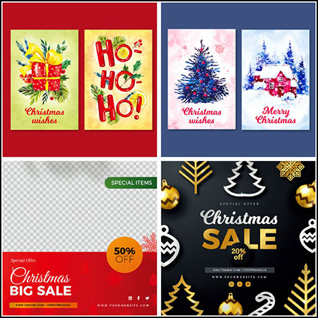 4套圣诞节商场促销横幅海报第一素材网矢量模板精选