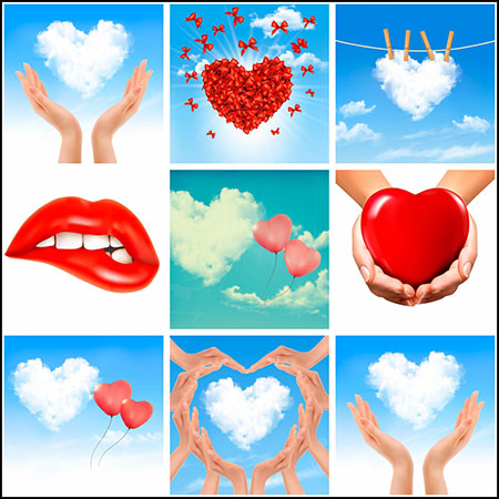 8款情人节爱心形状的白云第一素材网矢量插图精选