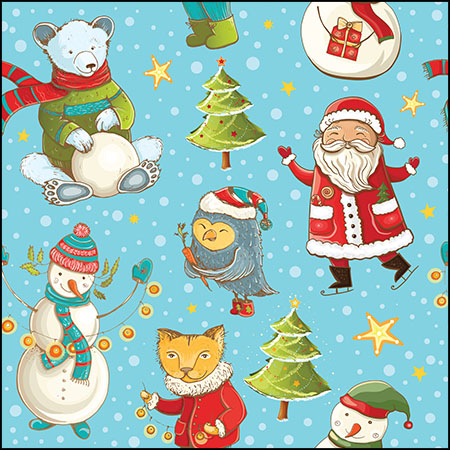 7款圣诞节圣诞老人和雪人卡通动物第一素材网矢量插图精选