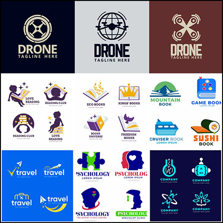10套科技旅行无人机读书书籍LOGO标志第一素材网矢量图标精选