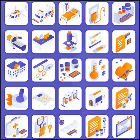 25个医院医疗急救矢量等距ICON图标