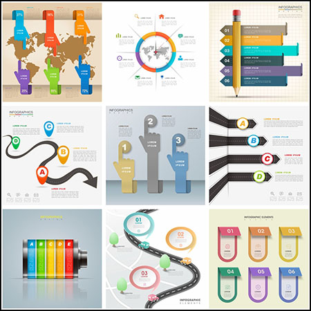 13款手指形状公路定位信息图表第一素材网矢量素材精选