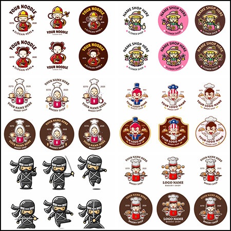 9套鲜花店美食店汽修店汉堡面包店和忍者LOGO矢量徽标